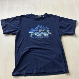 Cozumel Carnival Shirt Mens Large Blue Mexico Tropical Fish Graphic Souvenir